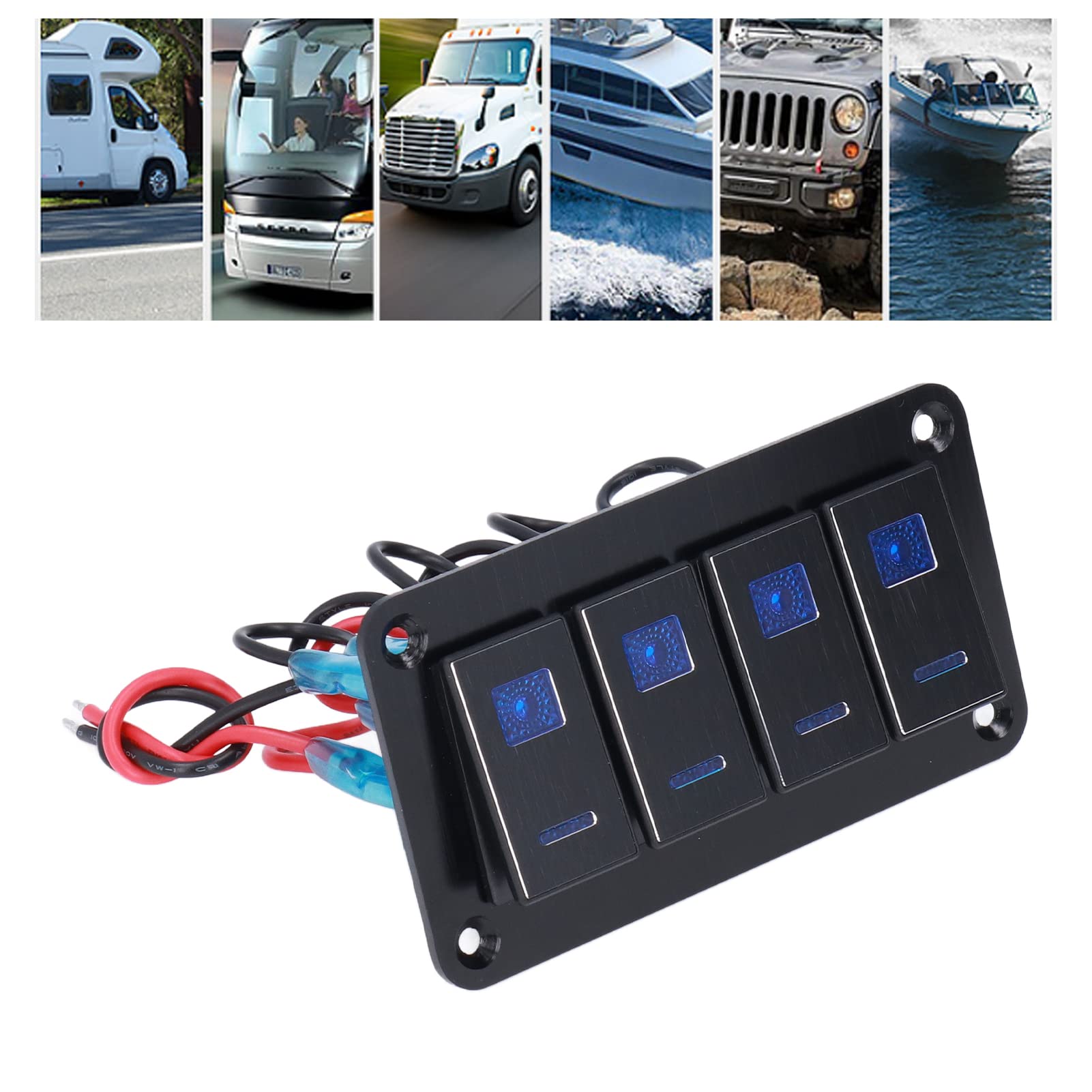 Pannello interruttori a bilanciere nero a 4 gruppi Interruttore a levetta impermeabile IP65 con retroilluminazione a LED Modifica barca a motore DC12‑24V