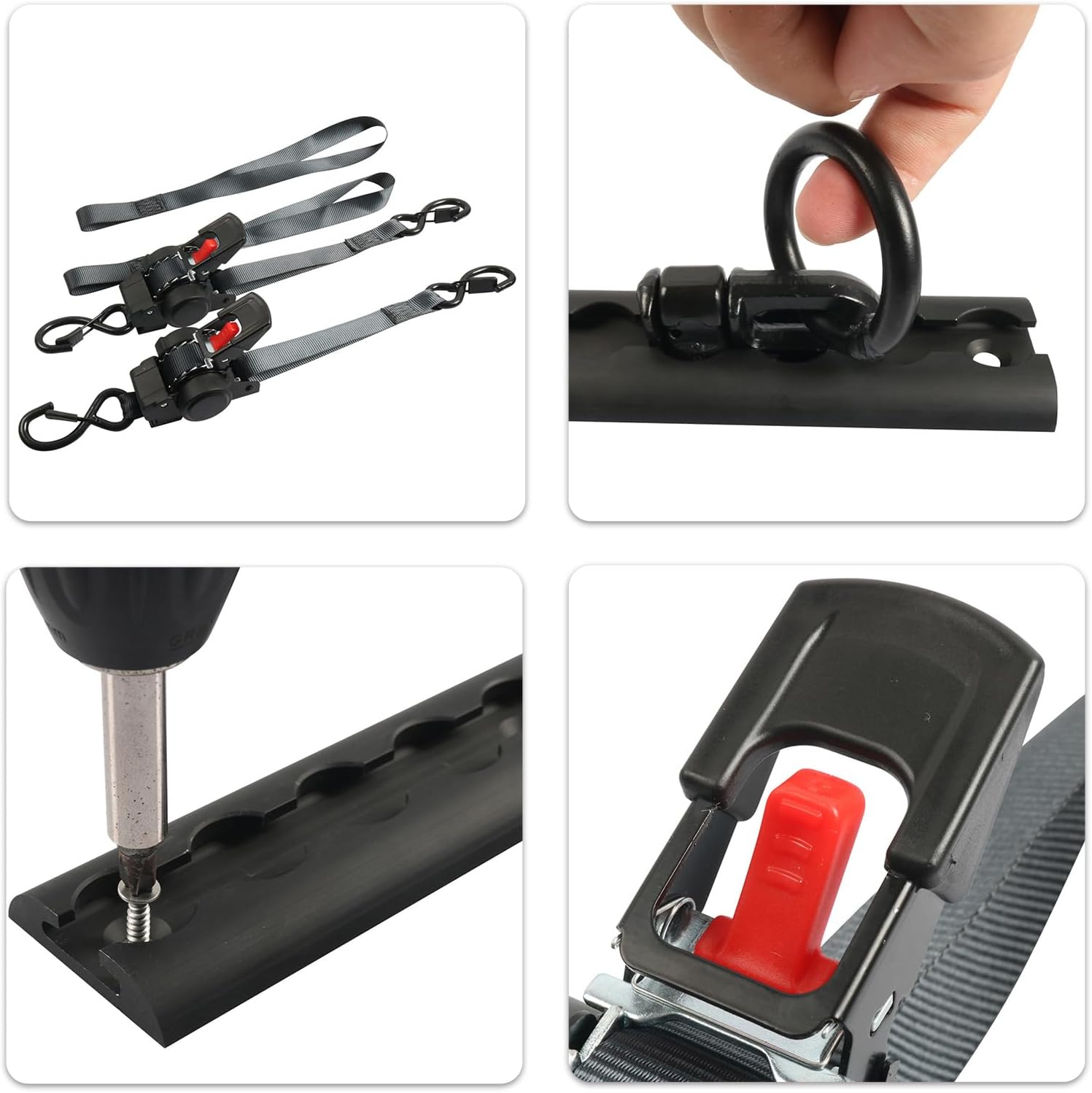 Set of 12 Inch Black Anodized Aluminum Track with High Strength Ratchet Straps and Fastener Points for Vehicle Cargo Vehicle Cargo Management Structure