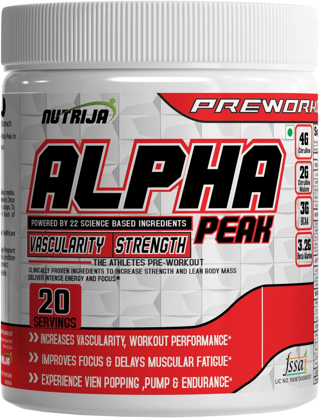 NutriJa Alpha Peak - Pre Workout- Pineapple - 250 Grams - Powder