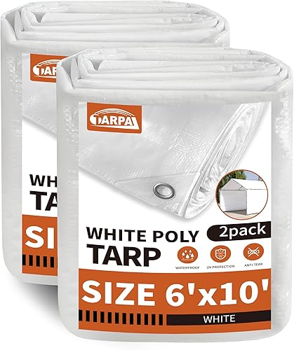 Miniatura 13 de TARPAL Lona blanca impermeable de 8'x10' de 7.5 mil de servicio mediano multiusos, cubierta de lona de polietileno impermeable, a prueba de nieve,