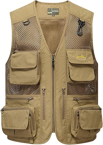 Flygo Men's Utility Cargo Vest Outdoor Fishing Safari Travel Work Photo Vest with Pockets