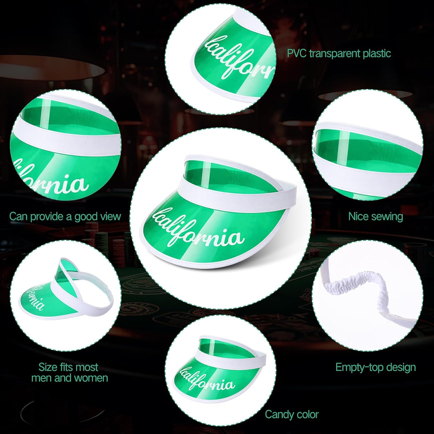 Tarpop 12 Pack Poker Visors Hats Bulk Plastic Bingo Casino Dealer Hat Clear Sun Visor for Tennis Tourist Golf Beach Party