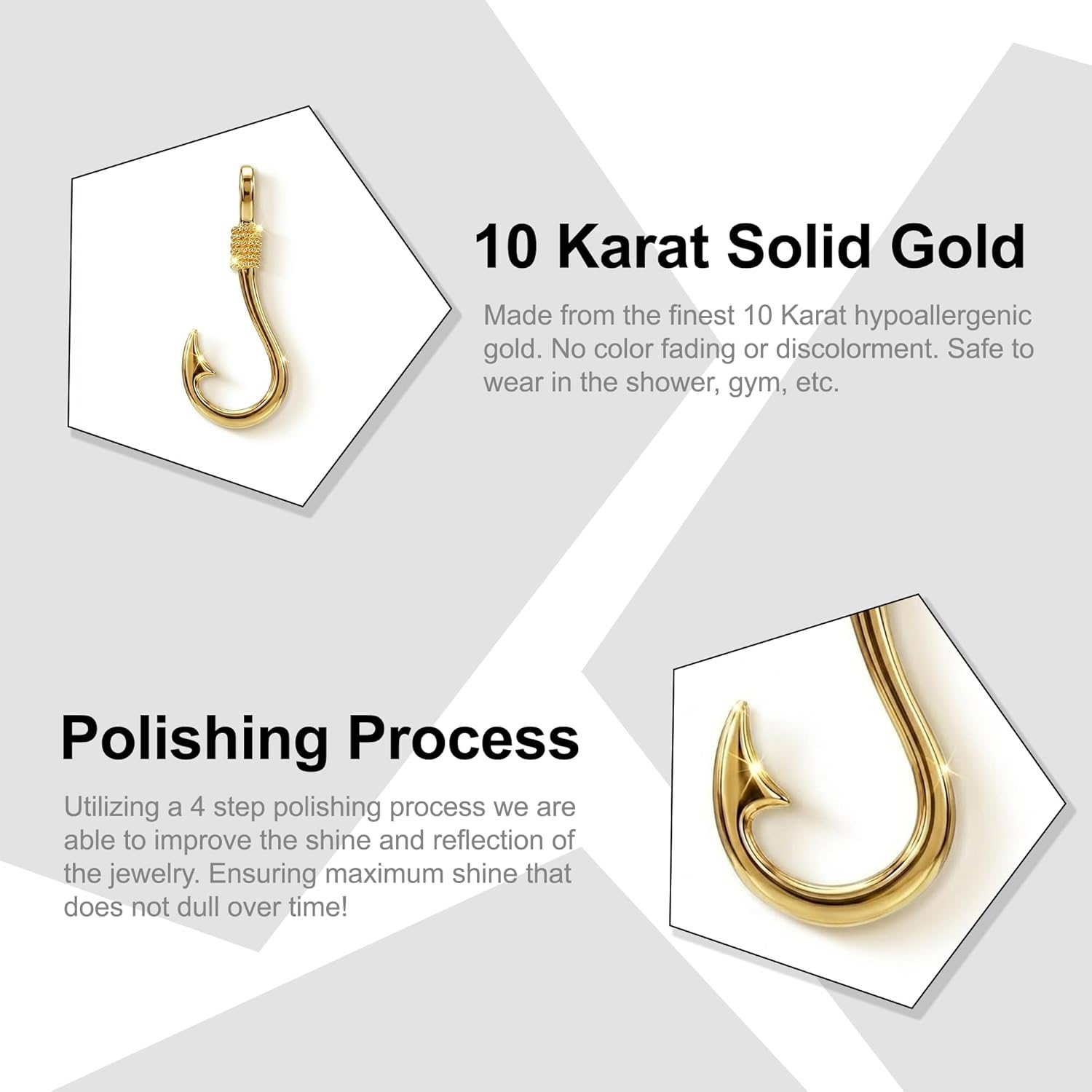 Charm America - Fish Hook Charm Pendant - 10 Karat Gold - Hook Pendant