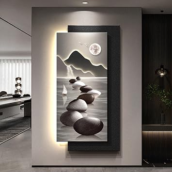 3D Wall Art Decor, 3D wall Art Decor with led Lights, Nature-Inspired Stone Landscape Mural with Soft Backlight, for Home Entrance Hallway, Plug-in Power SupplyA,50 * 100cm/19.7 * 39.4in