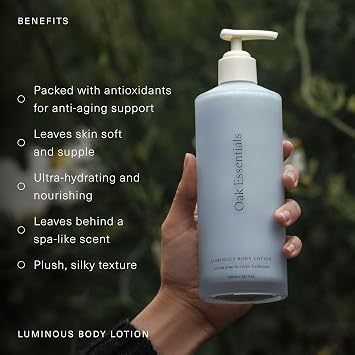 Oak Essentials Daily Body Duo, Luminous Hydrating Body Lotion + Microbiome Balancing Aluminum-Free Baking Soda-Free Deodorant for Women, Gentle for Sensitive Skin with Blue Tansy