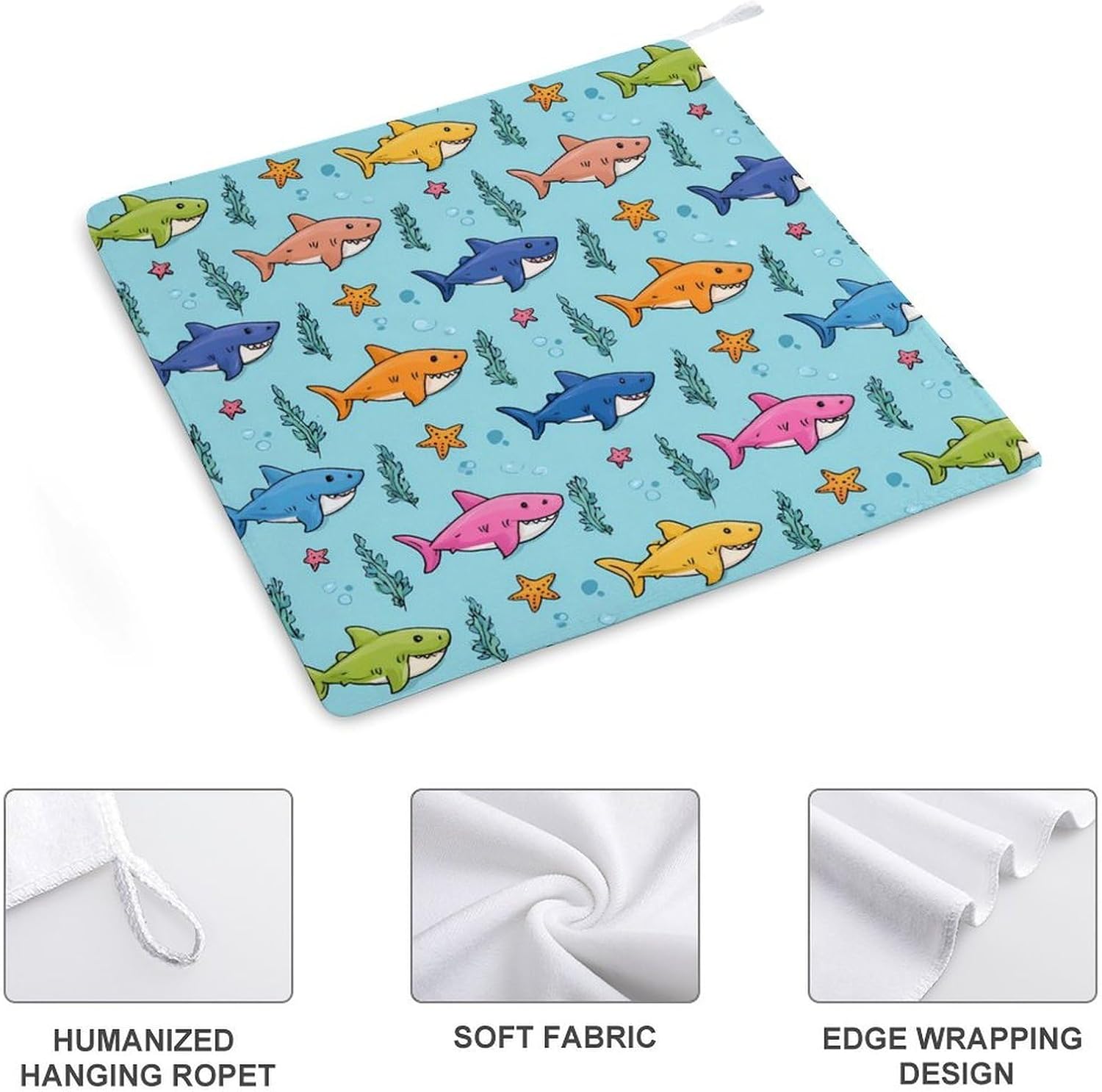 Shark Pattern Hand Towels for Bathroom Handkerchief | Absorbent,with Hanging Loop,Kitchen Towels,for Home Hotel,Soft