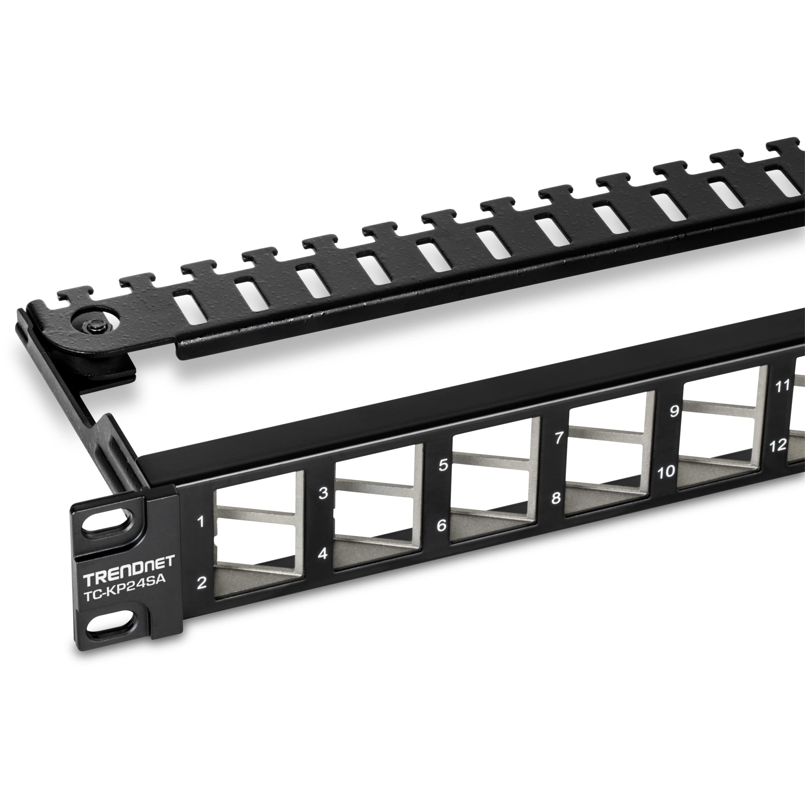 TRENDnet, TC-KP24SA, Panneau de Connexion Keystone blindé 1U Angulaire, Vierge et à 24 Ports, STP, Cat6A, Cat5, Cat5e, Cat6, Conception de Montage en Rack 19"