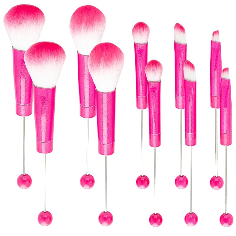 Kit AllGemDiy com 10 Pincéis de Maquiagem para Personalização com Miçangas, Rose Pink