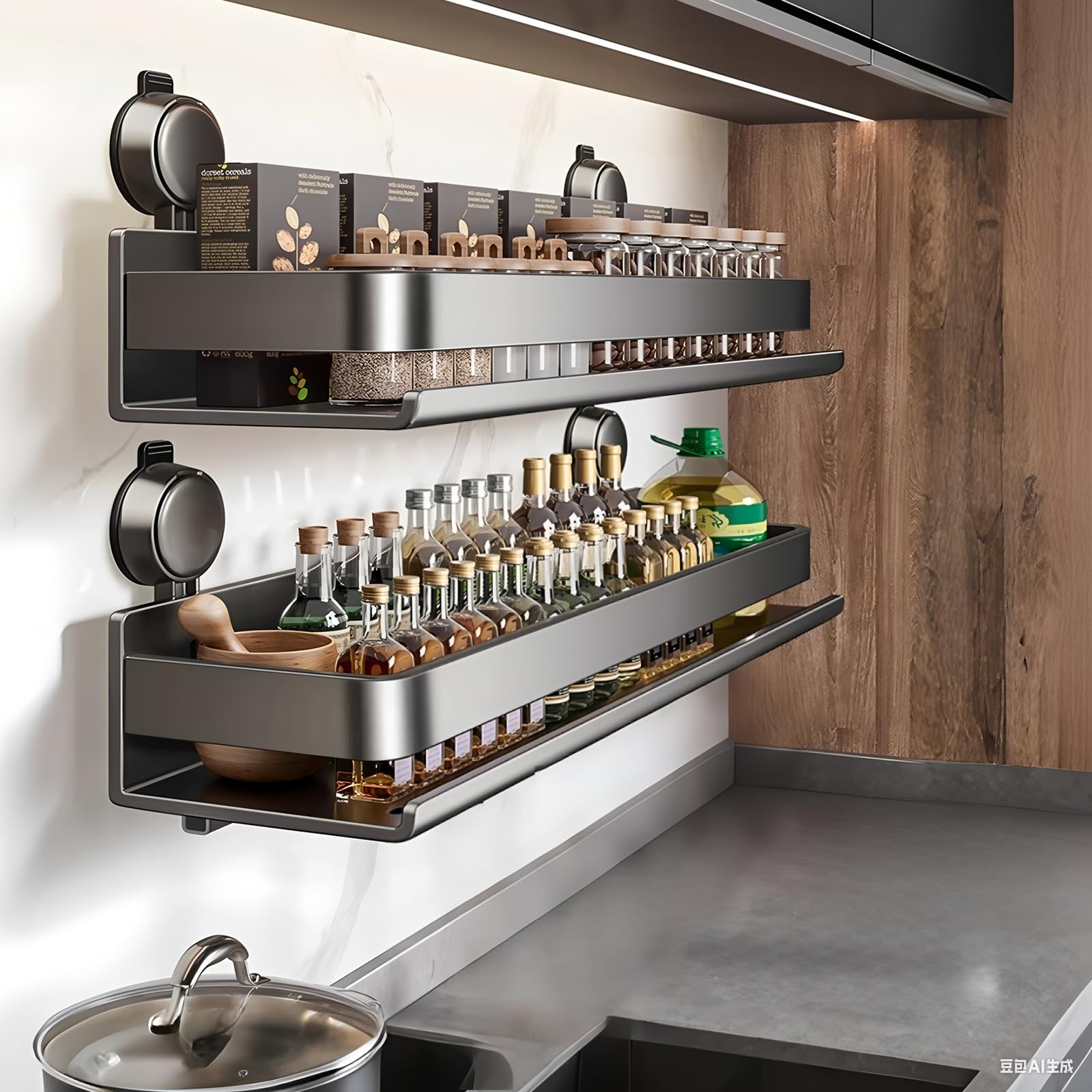 Gewürzregal Wandmontage mit Saugnäpfen - Ohne Bohren Platzsparende Küchenaufbewahrungslösung (2er Set) - Ideal für Kräuter, Gewürze und Gewürze