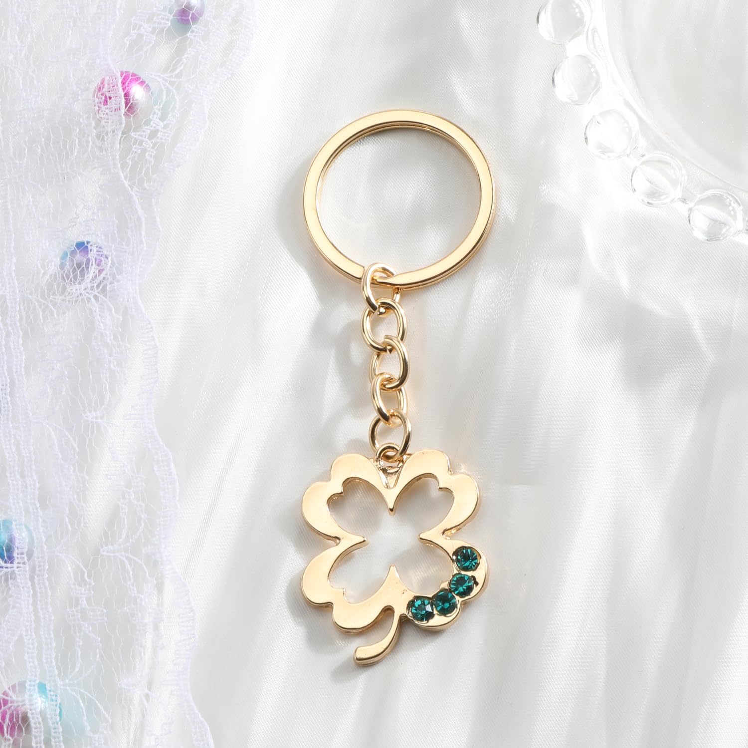 Sparkling Four Leaf Clover Keychain with Rhinestones Lucky Charm for Women Girls Perfect Good Luck Gifts - Image 4