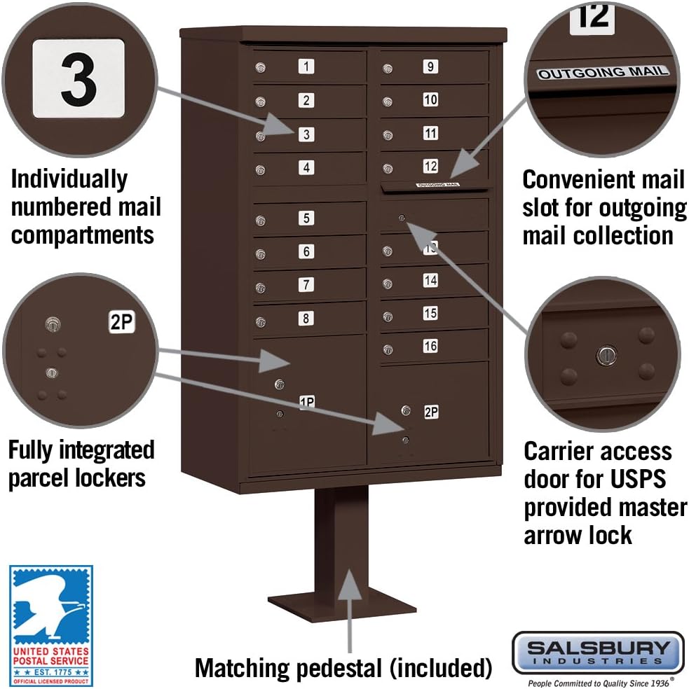 Salsbury Industries 3316SAN-U 16 A Size Doors, United States PostalSalsbury Industries 3316BRZ-U 16 A Size Doors, United States Postal Access Type III Cluster Box Unit, Bronze