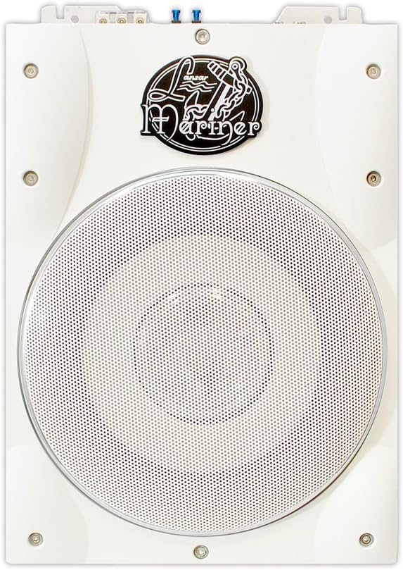 Lanzar Low Profile Marine Subwoofer System - 1000 Watt 8 Inch Slim Active Waterproof Amplified Bass Speaker - Underseat Mount Audio Sound Amplifier Box, Marine Vehicles - Lanzar AQTB8 (White)