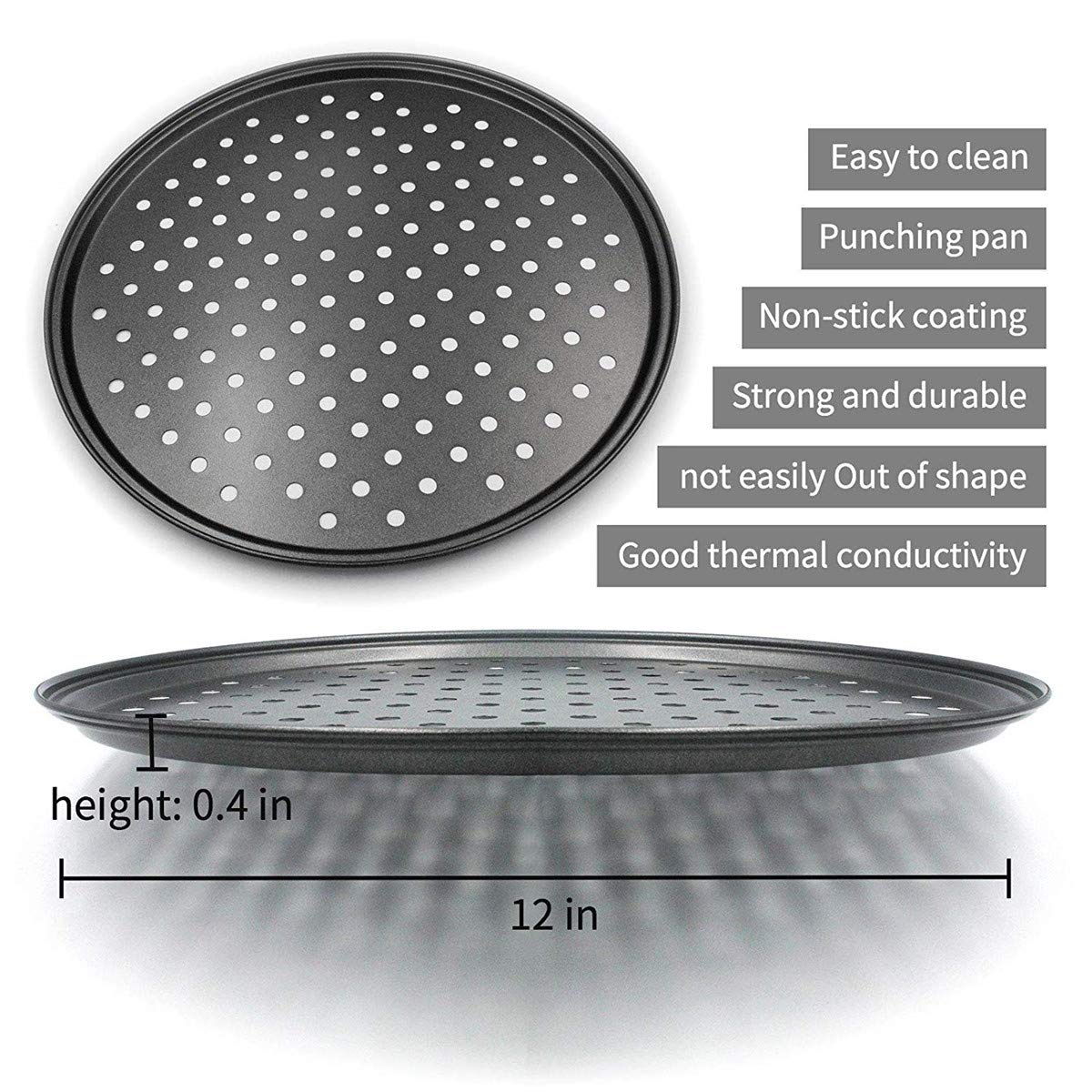 Alices 13 pulgadas/32 cm antiadherente acero al carbono pizza Pan, cacerolas de pizza, bandeja de pizza para hornear perforado redondo para cocina casera