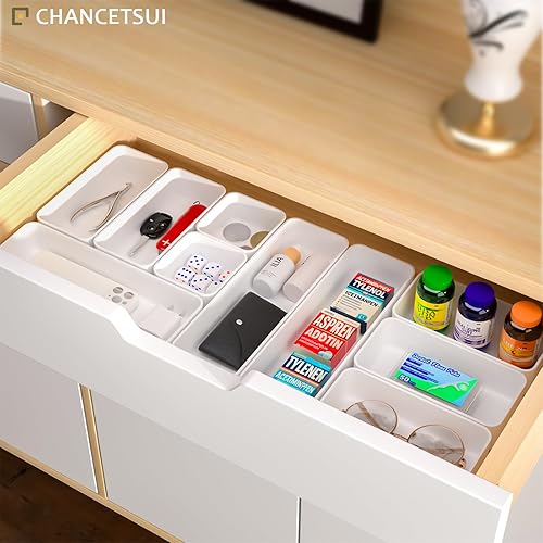 Miniatura 2 de Cajón organizador, cubos de plástico de almacenamiento para escritorio, bandeja organizadora apilable, divisores de baño, pequeño contenedor de