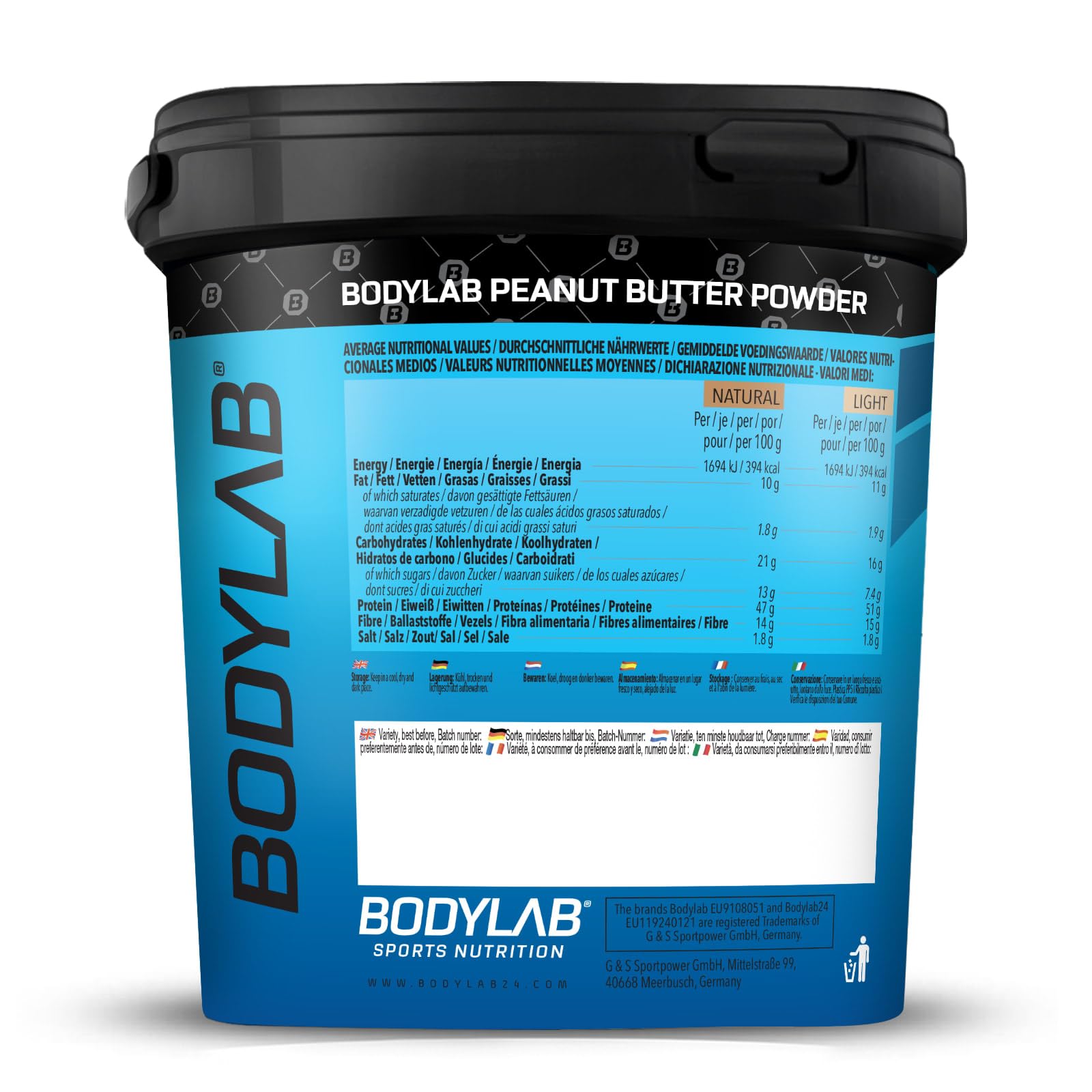 Bodylab24 High Protein Peanut Butter Powder Light 960g, proteinhaltiges Pulver aus gemahlenen Erdnüssen, mit allen Nährstoff-Vorteilen von Erdnüssen bei deutlich geringerem Fettanteil