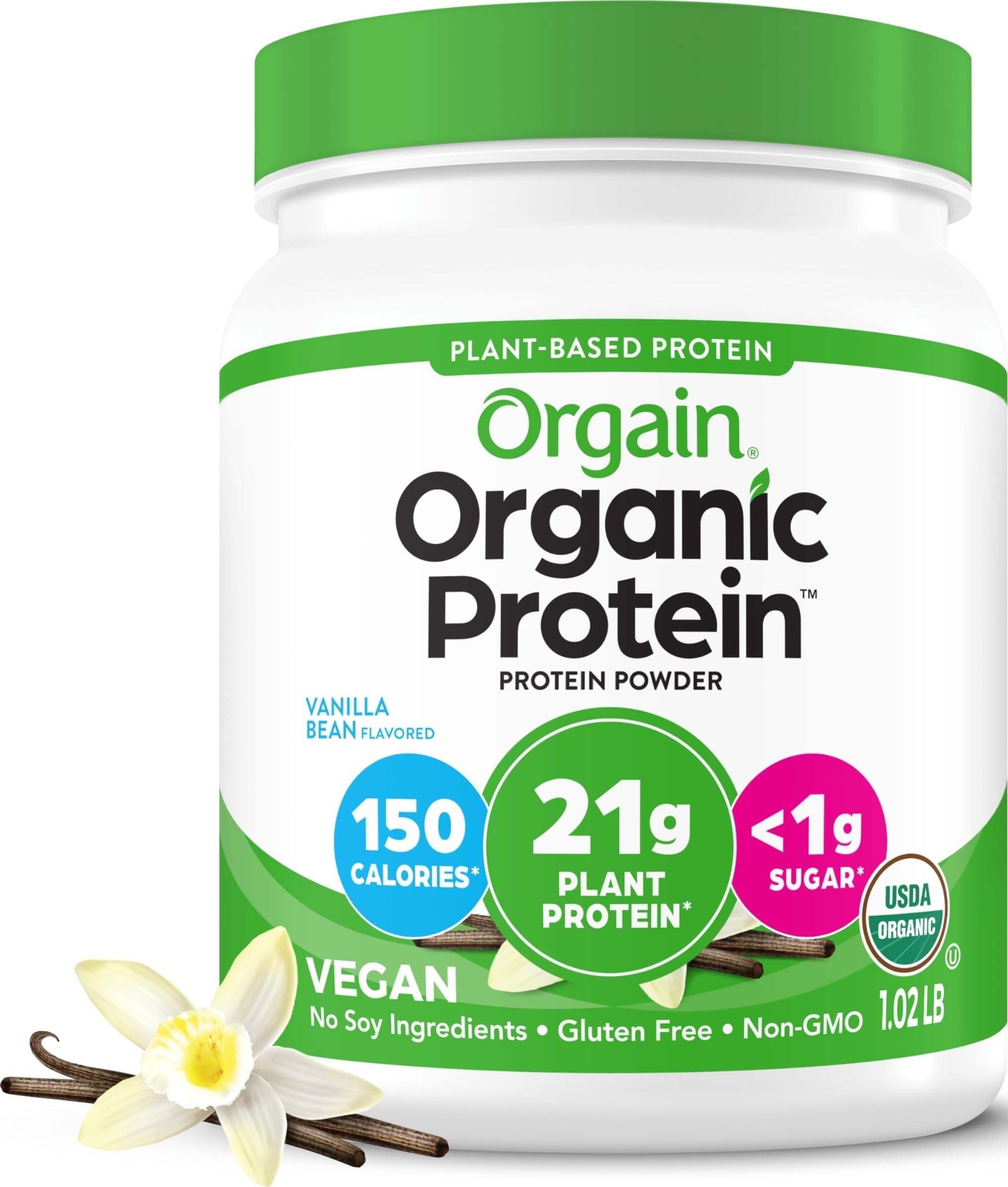 Orgain Organic Vegan 21g Protein Powder, Vanilla Bean, 1.02 lb Vanilla 1.02 Pound (Pack of 1)