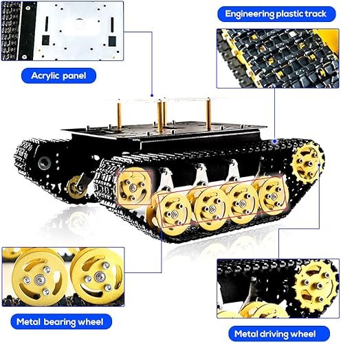 Miniatura 12 de Chasis de coche de tanque de robot de absorción de impactos profesional con motor codificador de CC para Arduino/Raspberry Pie, Vehículo