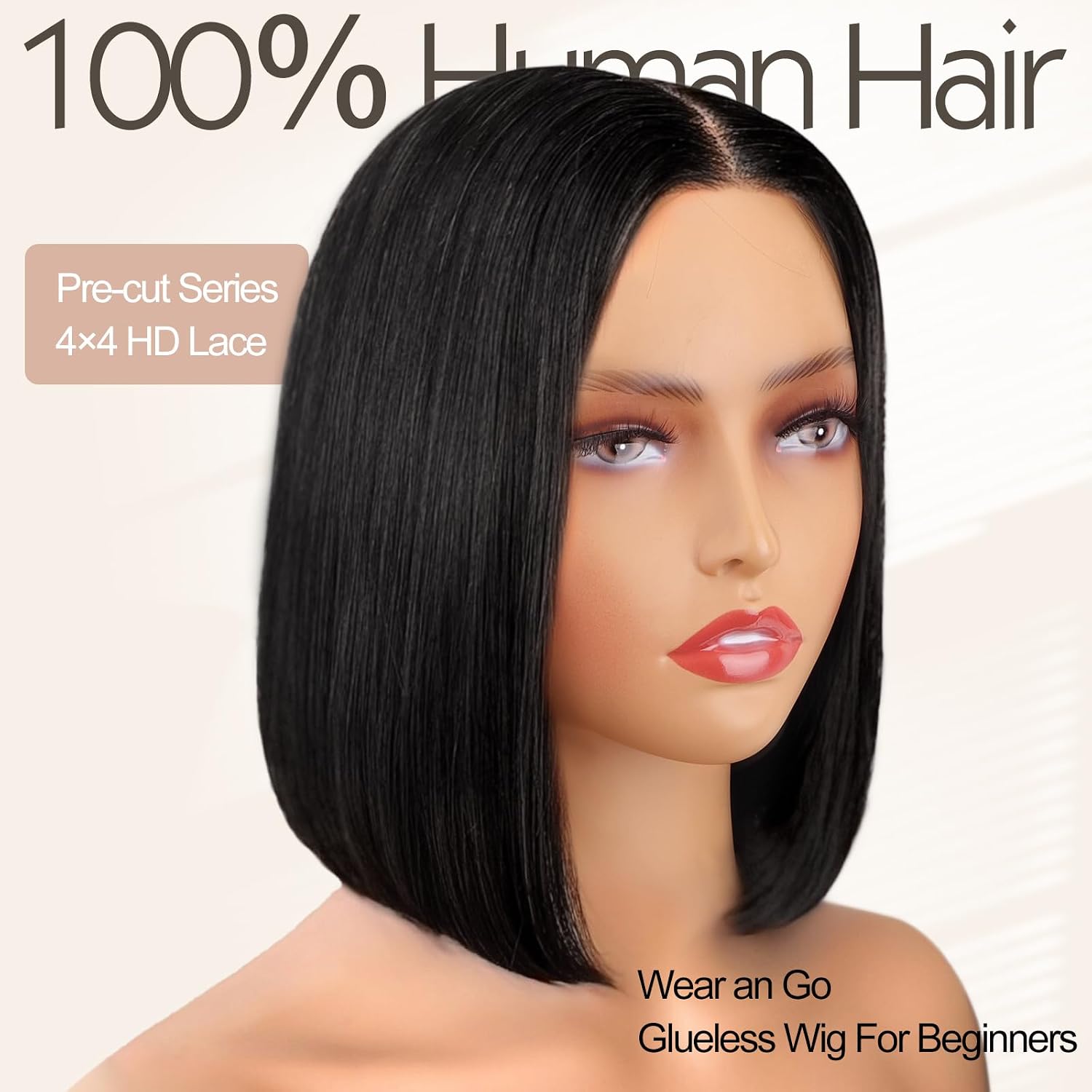 AISI Wear and Go Glueless Closure Human Hair Pre Plucked Short Bob Lace Front Wigs 14 Inch for Black Women - 4x4 Lace Closure