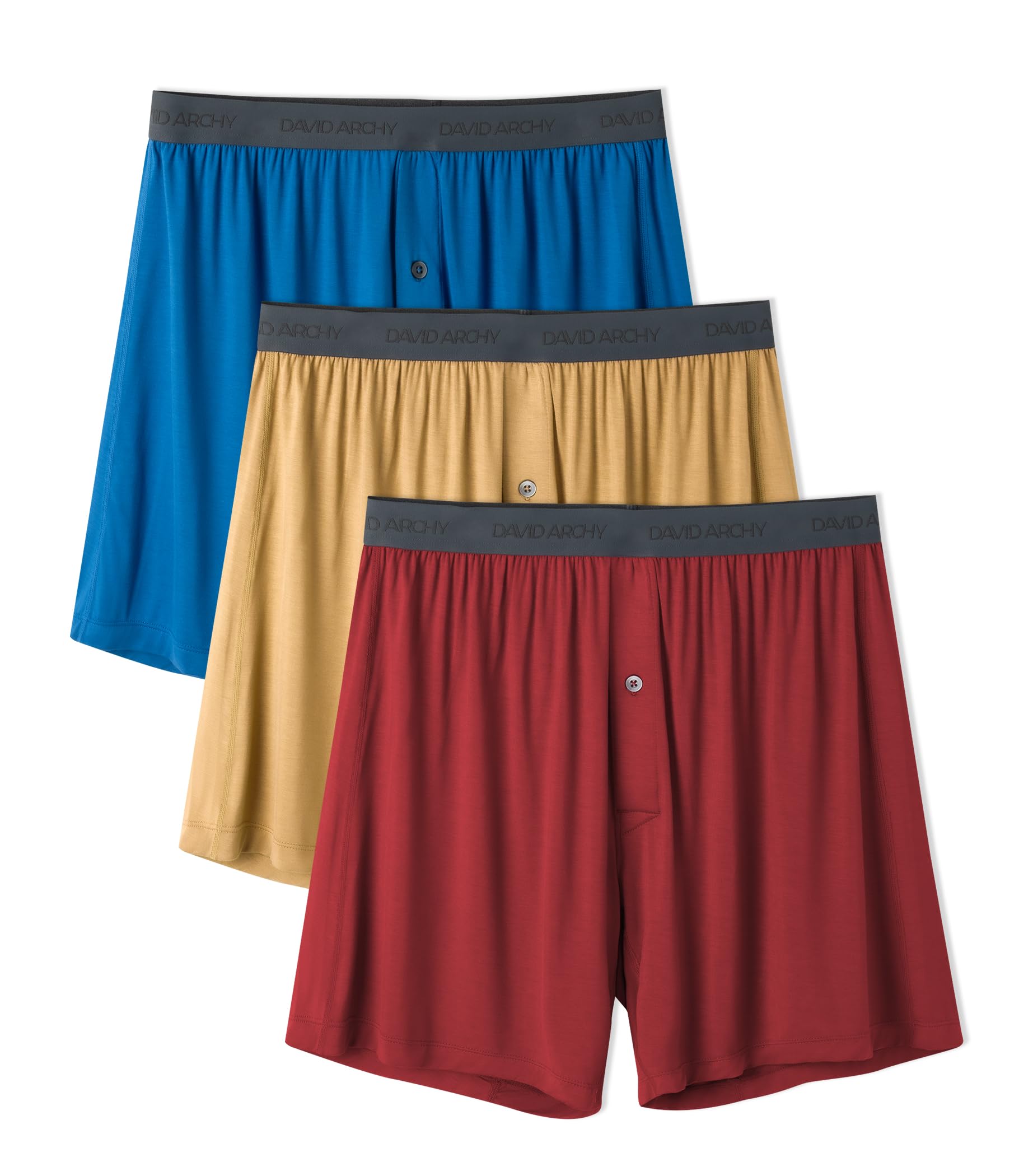 DAVID ARCHY Mens Underwear Bamboo Rayon Boxers for Men Breathable and Cool Men's Boxer Shorts with Button Fly 3 or 5 Pack