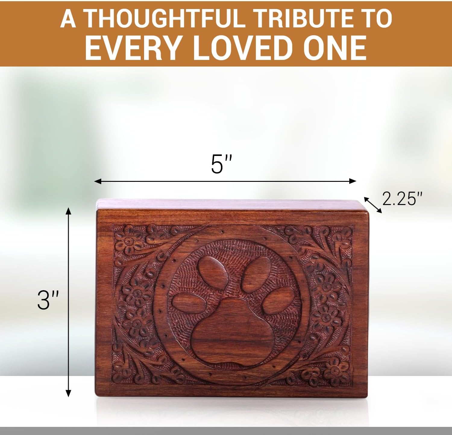 Wooden Urn Box for Human Ashes, Cremation Funeral Urns, Decorative Urn, Pet Memorial Box, Cat Infant Adult Urn, Burial Ash Keepsake - Extra Small (5" x 3" x 2.25") - Image 3