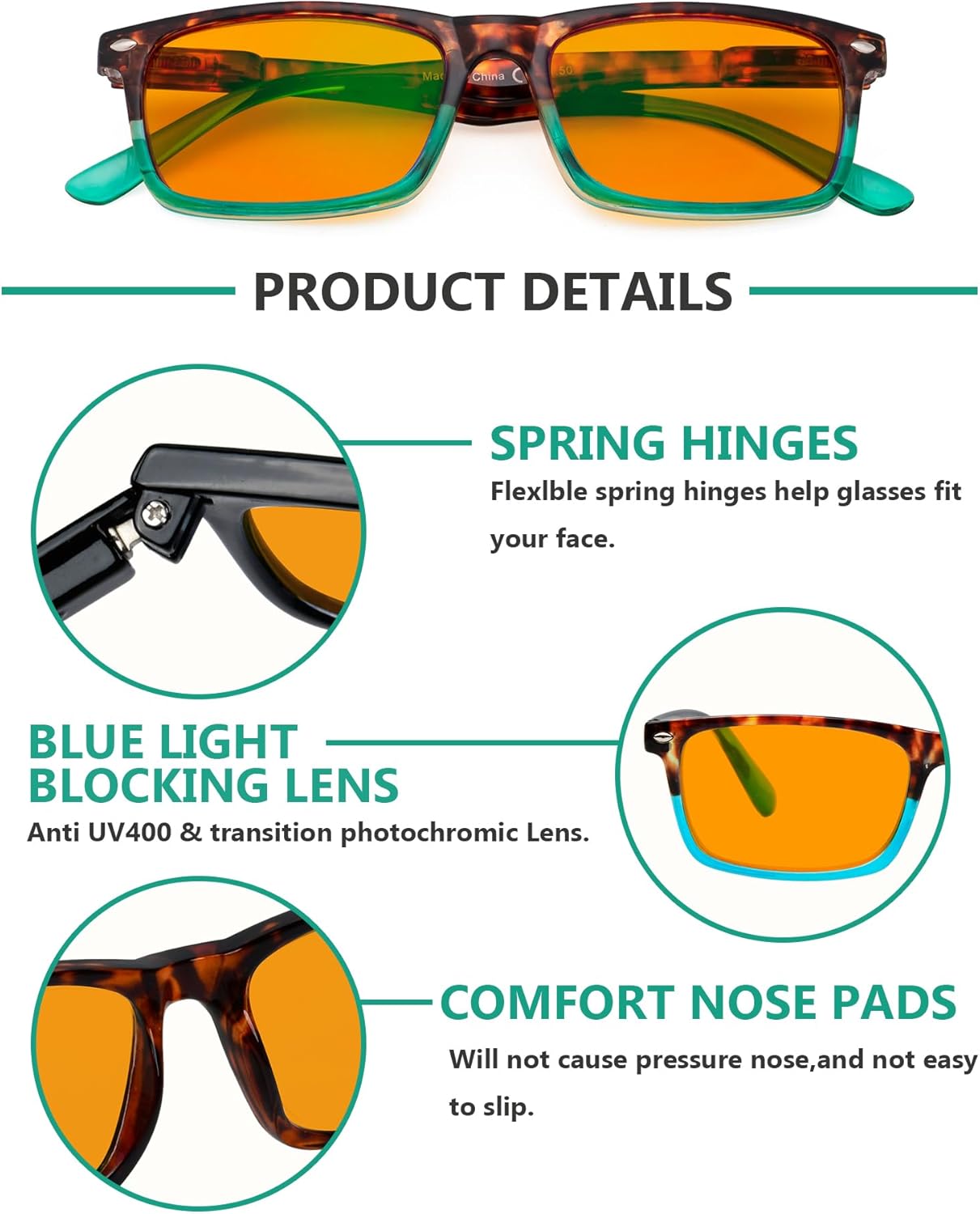 Eyekepper Blue Light Blocking Reading Glasses Orange Tinted Computer Gaming Readers Women Men Tortoise +0.75 - Image 3