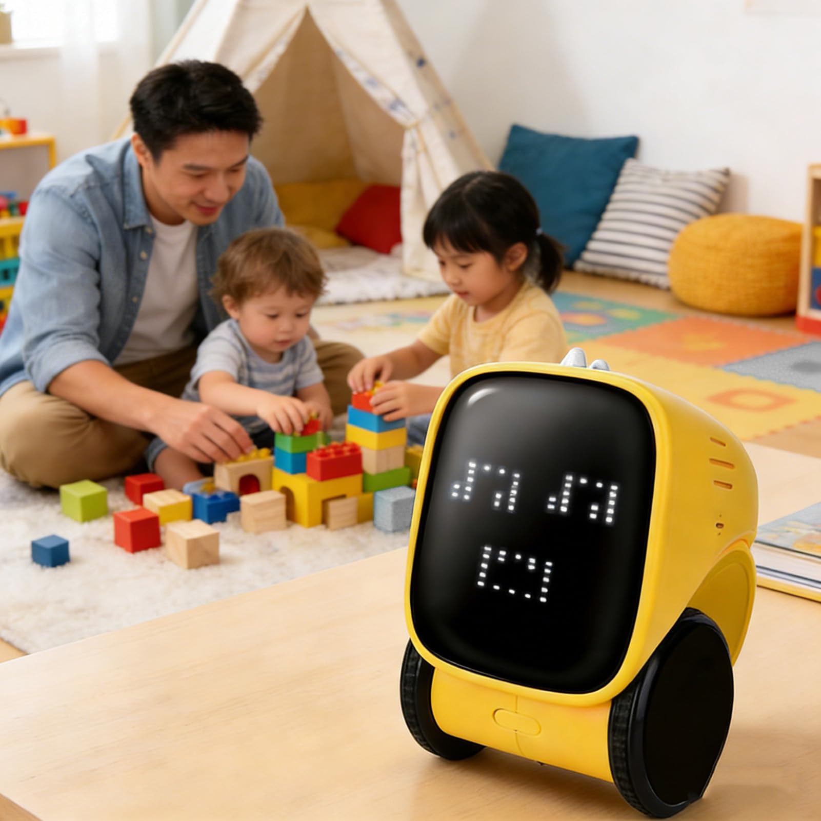 Fockety Juguete Robot Inteligente, Programación de Máquina de Historias con Detección Táctil de IA, Juguete de Aprendizaje Stem para Profesores y Socios Inteligentes Que Hablan (Yellow)