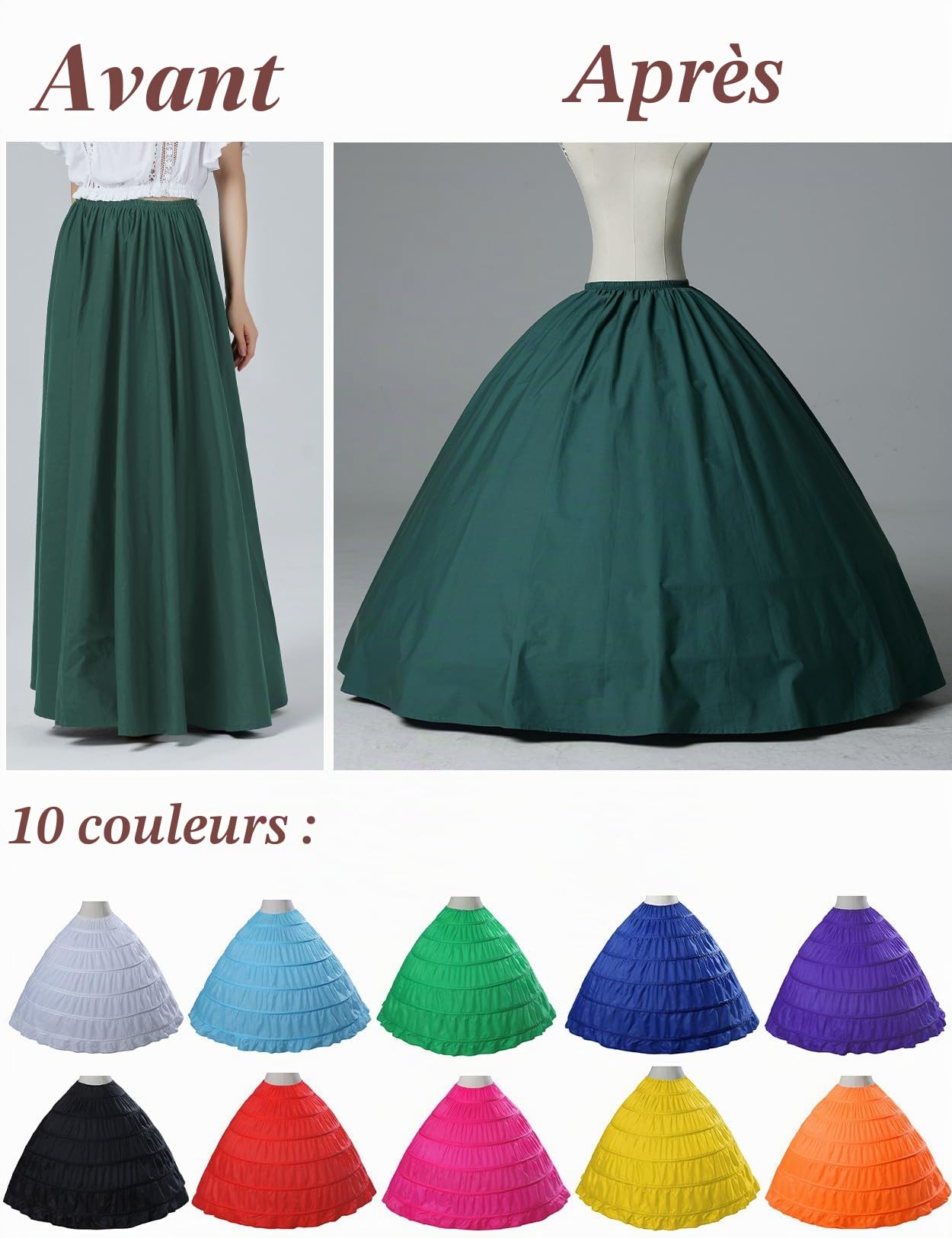 BEAUTELICATE Jupon Crinoline De Femme Long Vintage 6 Cerveaux Grande Taille Gonflant sous Robe De Mariage Mariée Princesse Soirée Bal Carnaval Cosplay Taille Unique