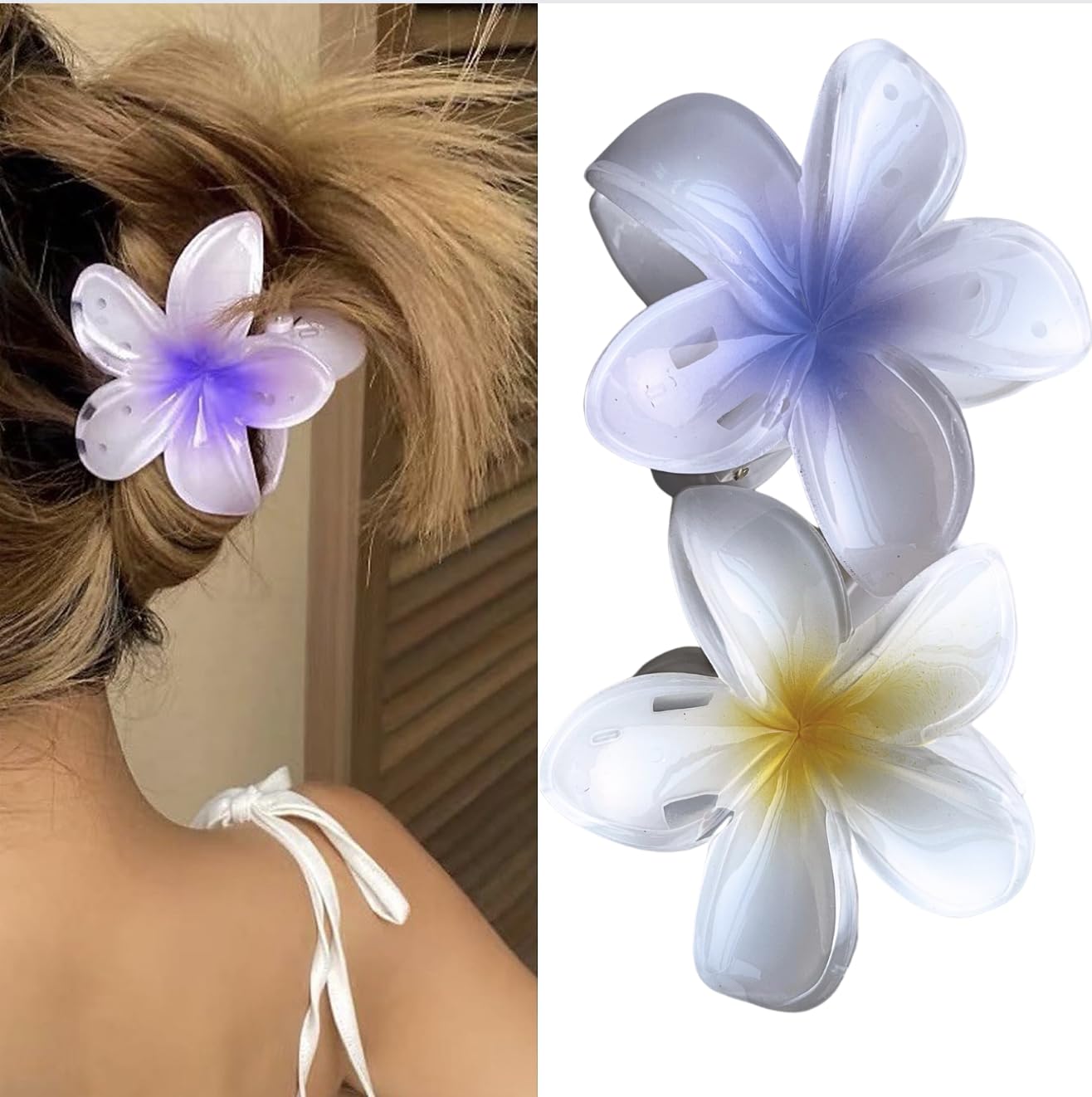 2 Adet Mor Beyaz, Lotus Saç Tokası Kadın Saç Tokası Lotus Çiçeği Toka, Büyük Boy 8 CM (Mor ve Beyaz Renk)