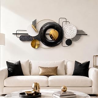 Generisch Große 3D Metall Wanddeko Wohnzimmer, 150 cm Wanddekoration in Weiß und Gold, für Esszimmer, Büro und Flur, Leicht aufzuhängen