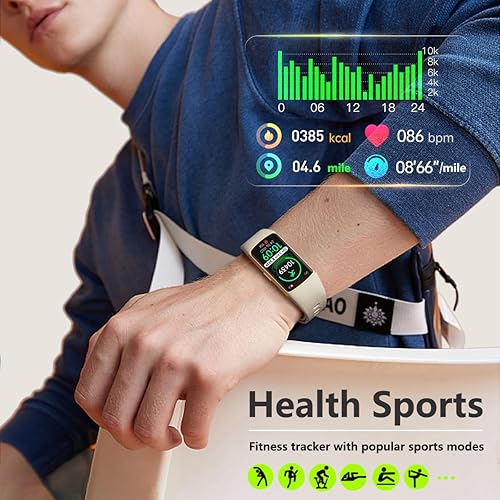 Miniatura 5 de FITVII FINO 2 Slim Fitness Tracker, reloj inteligente con oxígeno en sangre, monitor de sueño, frecuencia cardíaca 247 y presión arterial, IP68