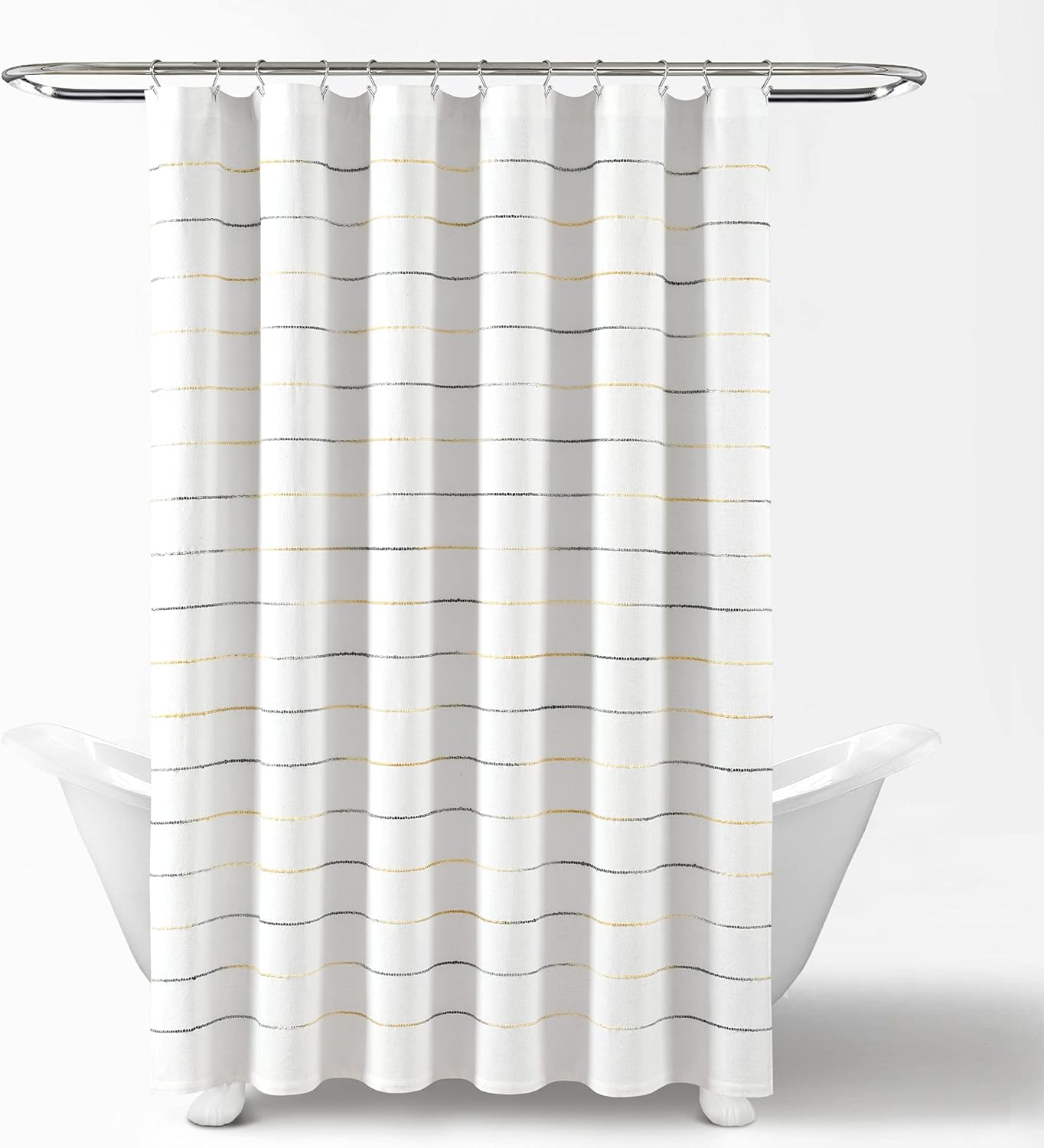 Lush Decor Ombre Stripe Yarn Dyed Cotton Shower Curtain, 72" W x 72" L, Yellow & Gray - Fabric Shower Curtains - Striped Bathroom Curtain - Farmhouse & Coastal Decor