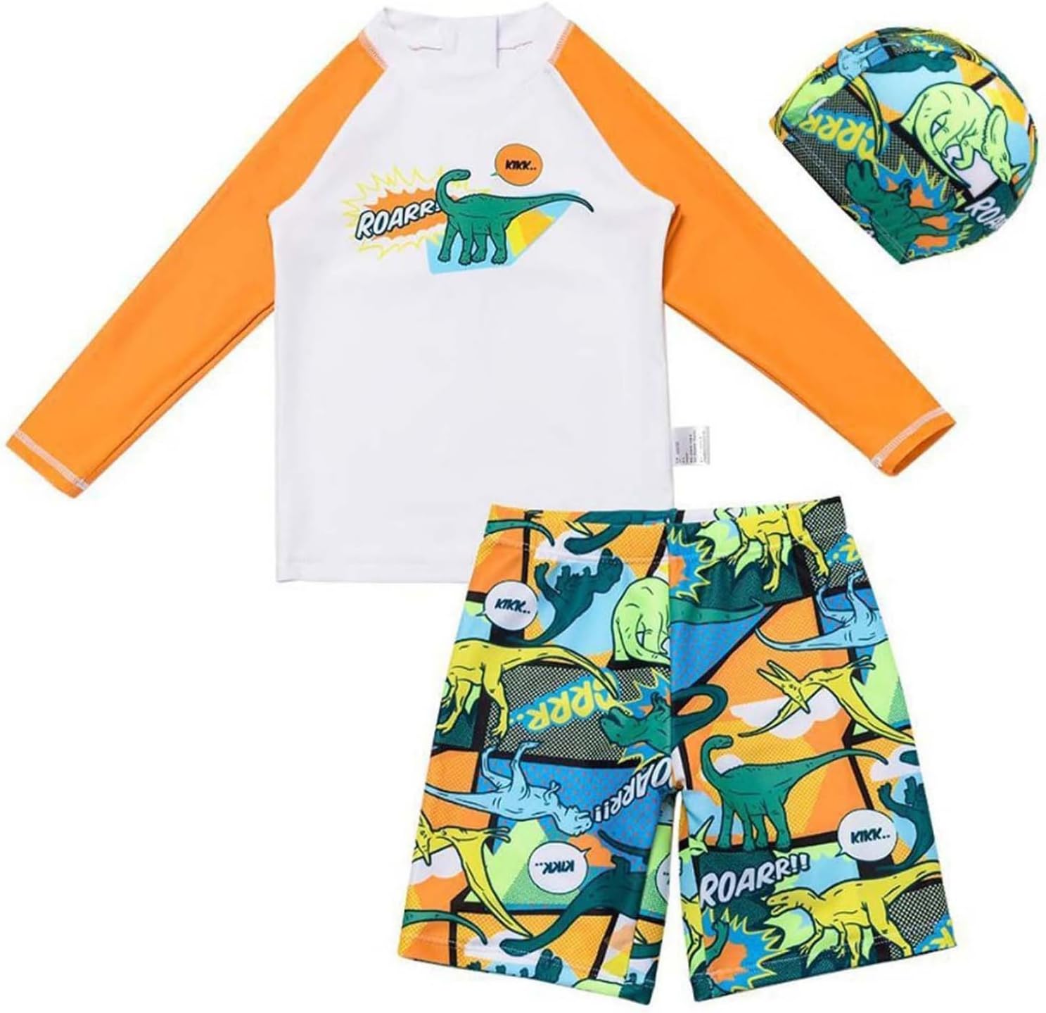 TTAO Boys Child Swimsuit Rash Guard Sets Quick-Dry Swimwear Long Sleeve Swim Shirts with Shorts and Hat