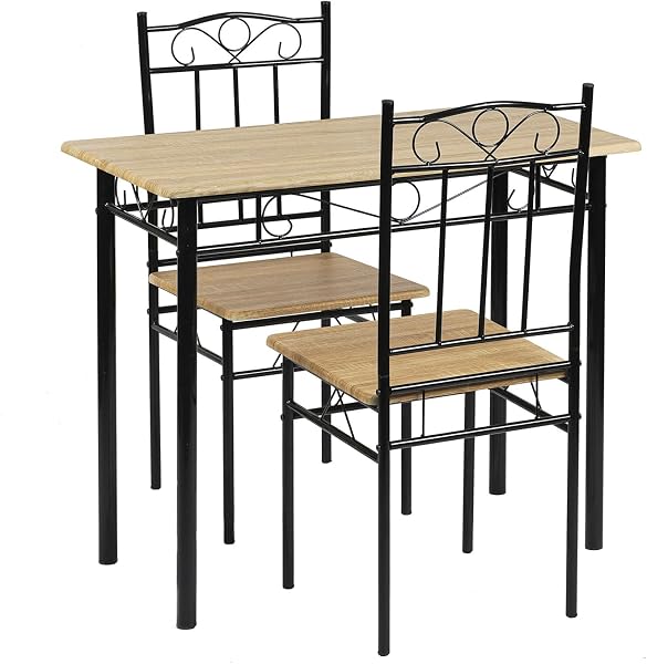 IPOTIUS Juego de Comedor Mesa y 2 Sillas de Madera Veteada