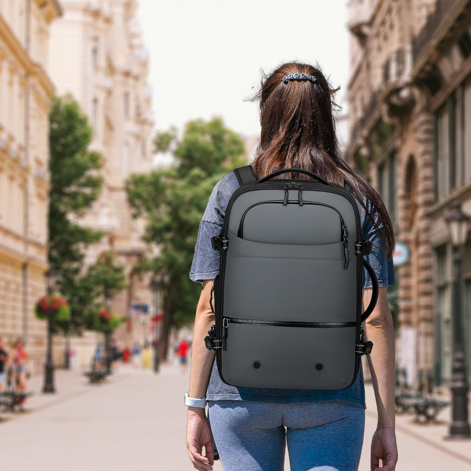 SOAEON Vacuum Backpack with Pump, TSA LOCK,Waterproof Underseat Carry on Backpack with Vacuum Seal Compression for Airplane - Grey