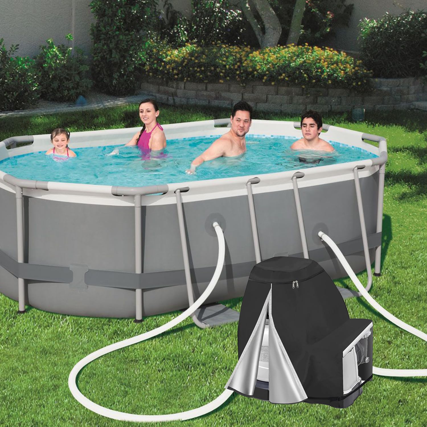 Housse de pompe de piscine, housse de pompe 600D pour pompe de piscine, housse de filtre à sable, housse de pompe de piscine 70 x 65 x 55 cm (noir)
