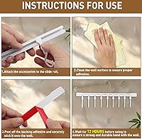 Vista 5 de Kitchen Utensil Hanging Rrack - Hooks for Kitchen Utensils, No Drilling Wall Mounted Utensil Holder, Kitchen Rail Rack with 10 Hooks Hanger for