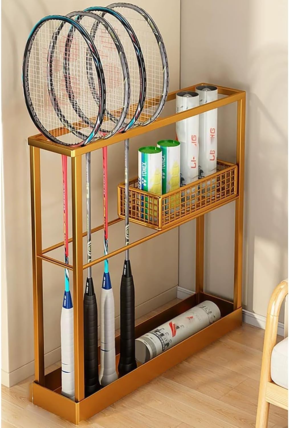 Freestanding Tennis Racket Holder Narrow, Slim Space-Saving Tennis Racket Storage Rack/Badminton Storage Organizer Holder, for Training Ground Garage Club School