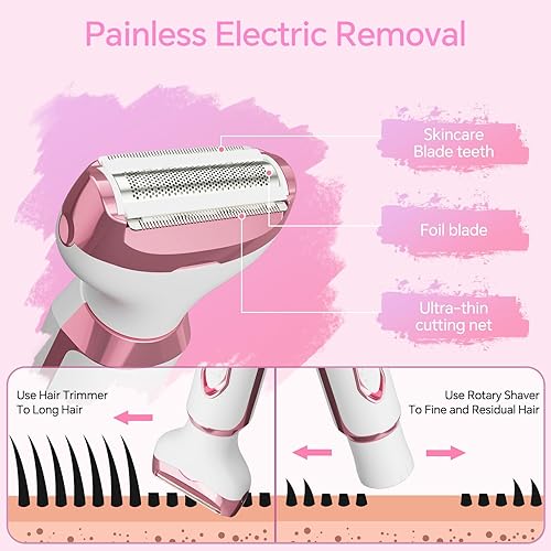 Women's Electric Razor Bikini Trimmer, 4-in-1 Cordless — top-down angle highlighting key features