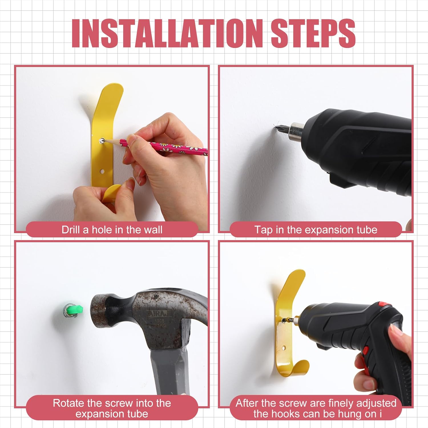 Leinuosen 6 Pack Cute Kids Coat Wall Hooks Colored Double Hook Steel Wall Rack Decorative Nordic Style Coat Utility for Keys Hat Nursery Bedroom and Bathroom(Colorful) - Image 5