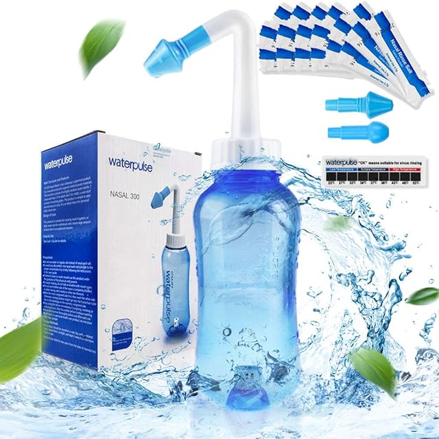 Neti Pot,Sinus Rinse Kit,Neti Pot Sinus Rinse,300ml Neti Pot Sinus Rinse Kit with 60 Packets Nasal Wash Salt and Thermometer Sticker, Nasal Sinus Rinse Kit for Adult & Kid (300ml)