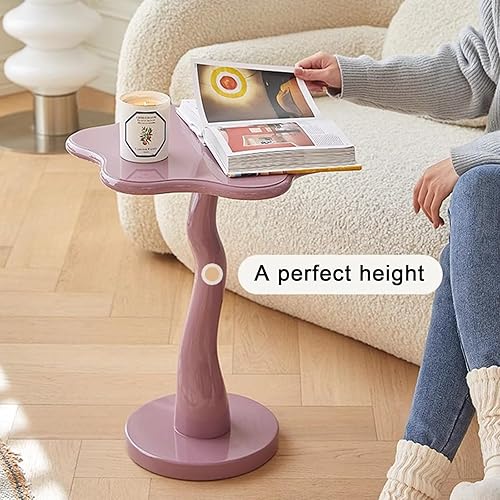 Miniatura 5 de Mesa auxiliar de madera con forma de flor, elegante mesa de centro para sofá pequeño con pedestal redondo, mesa auxiliar moderna de estilo simple