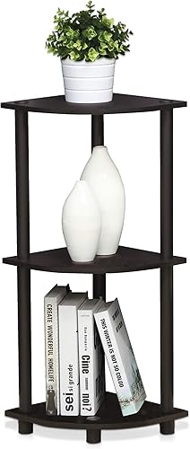 Vista 5 de Furinno - Turn-N-Tube - Estantería tubular esquinera multipropósito, 3 niveles, nogal oscuro (modelo 12077DWN) Ámbar