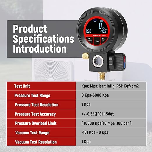 Manómetro Digital para HVAC, Vacío y Prueba de Presión Compatible R410A miniatura 5