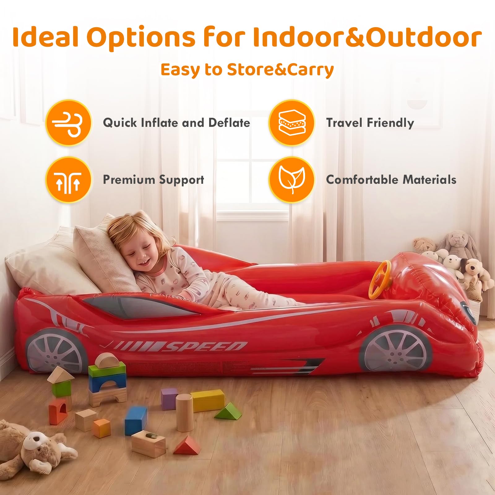 Matelas gonflable pour enfants - Lit de voyage avec côtés - Rouge