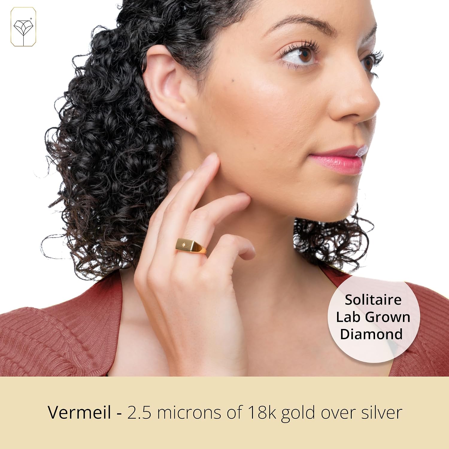 MAX + STONE Star Vermeil Diamond Signet Ring for Women & Men | Lab Grown Diamond Ring in Sizes 6-8 | Hypoallergenic 18K Gold Plated Sterling Silver Ring