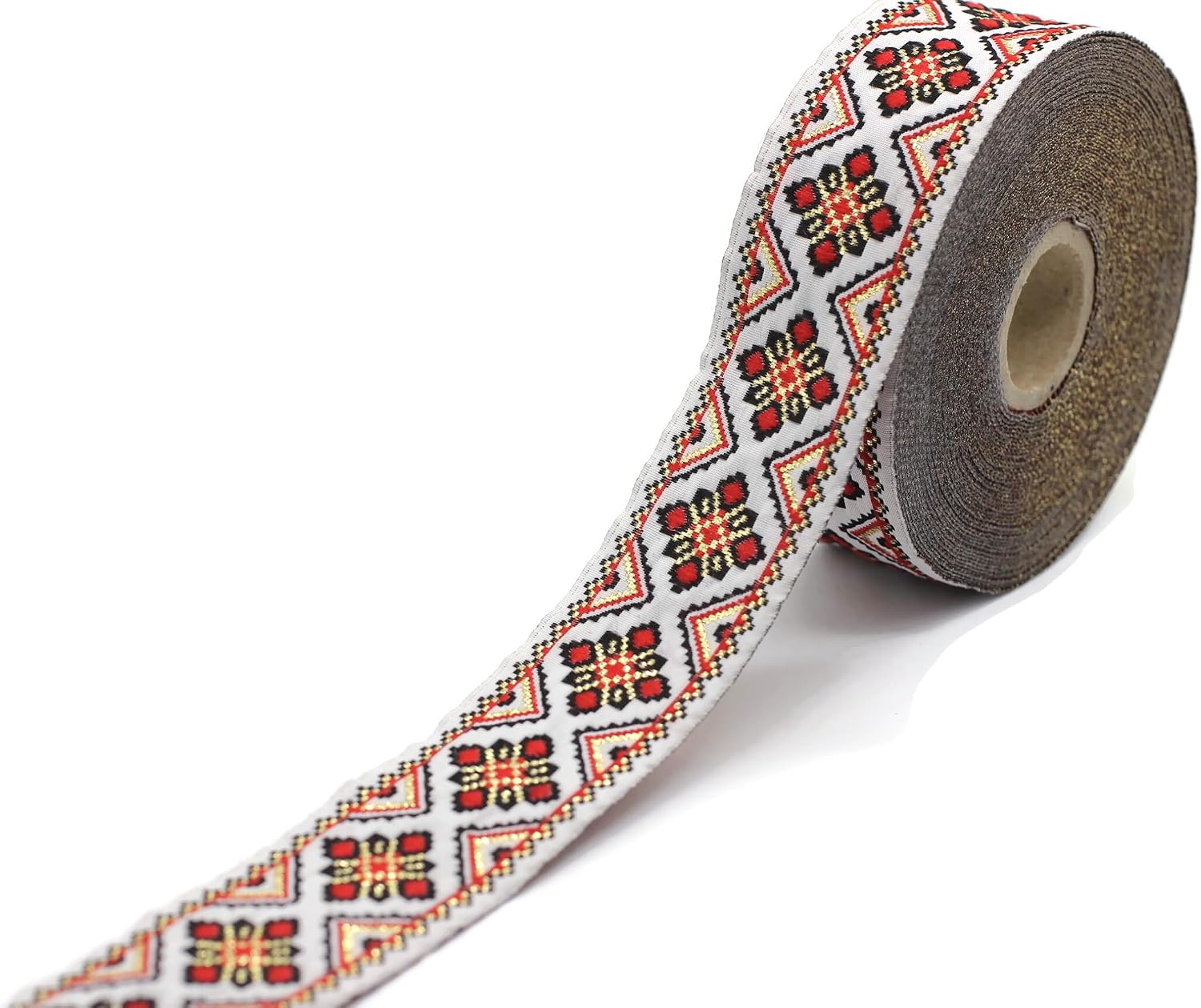 11 Yard Spool 1.37 inches Wide Red White Geometric Jacquard Ribbon Decorative Craft Sewing Trim Woven Trim Embroidered Ribbon 35943