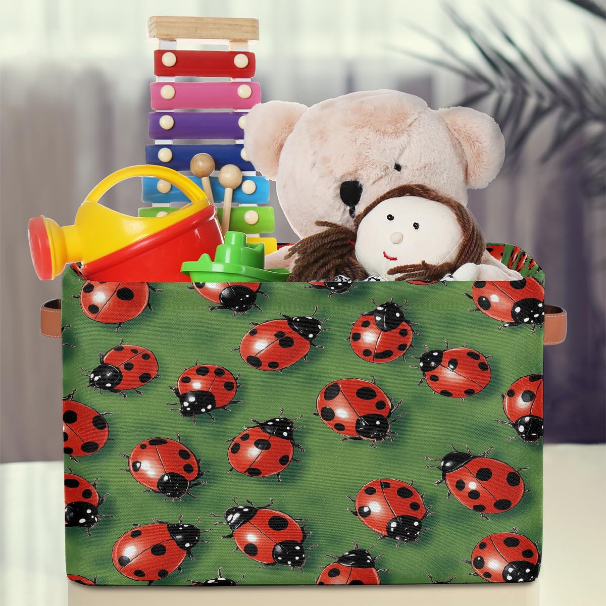 Mexpekil Cesta de almacenamiento de mariquitas color rojo y negro, caja de almacenamiento de juguetes para niños, plegable, organizador de tela para estantes, cesta de regalo grande con asas, 2 piezas
