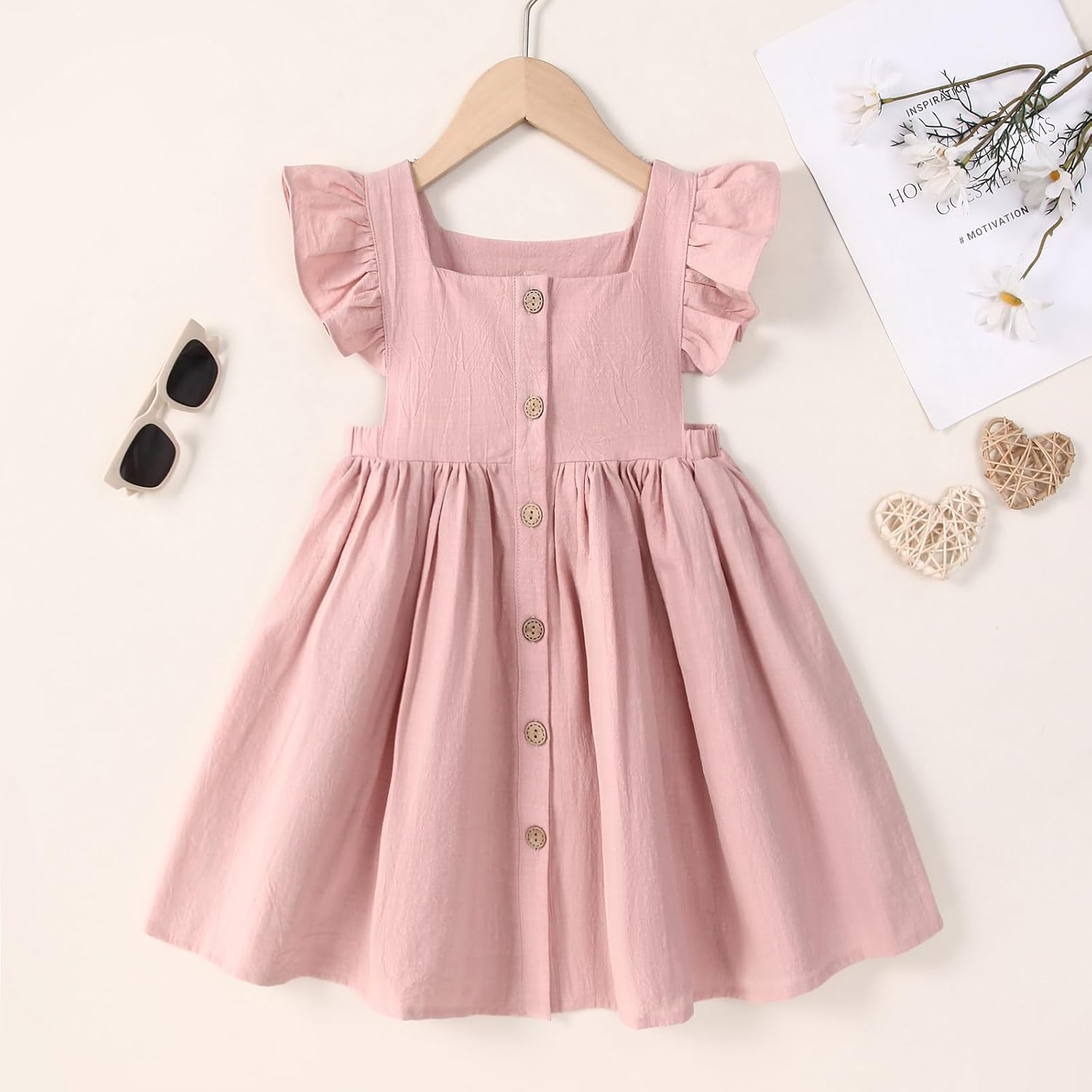 Toddler Girl Dress Kids Sleeveless Ruffle Cotton Linen Dresses Button Beach Summer Outfits Casual Party Dresses - Image 3
