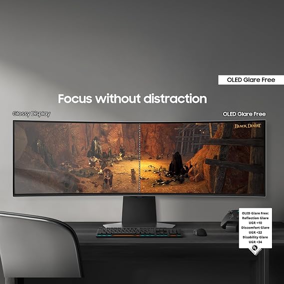 Samsung 49-Inch Odyssey G9 (G95SD) Series QD-OLED G-Sync Compatible Curved Gaming Monitor, 240Hz, 0.03ms, Dual QHD, Glare Free, FreeSync Premium Pro, Ergonomic Stand,LS49DG956SNXGO,2024,