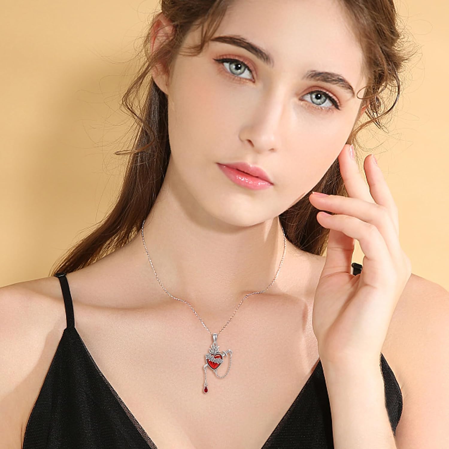 YAFEINI Immaculate Heart of Mary Necklace Sterling Silver Virgin Mary Necklace Immaculate Heart Catholic Jewelry for Women - Image 2